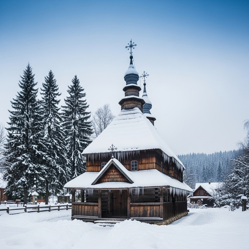 Ukrainian Winter Church Scene in Village Ukrainian Winter Church Scene in Village