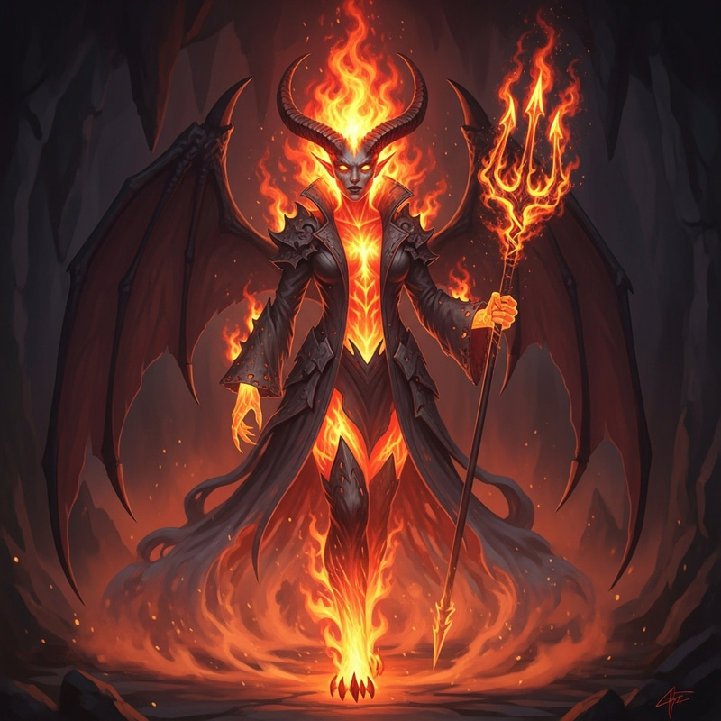 Full-Length Fiery Demoness Enveloped in Flames Full-Length Fiery Demoness Enveloped in Flames