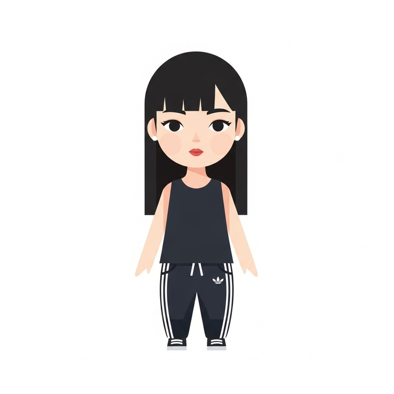Flat Illustration of Japanese Girl in Cute Geometric Style