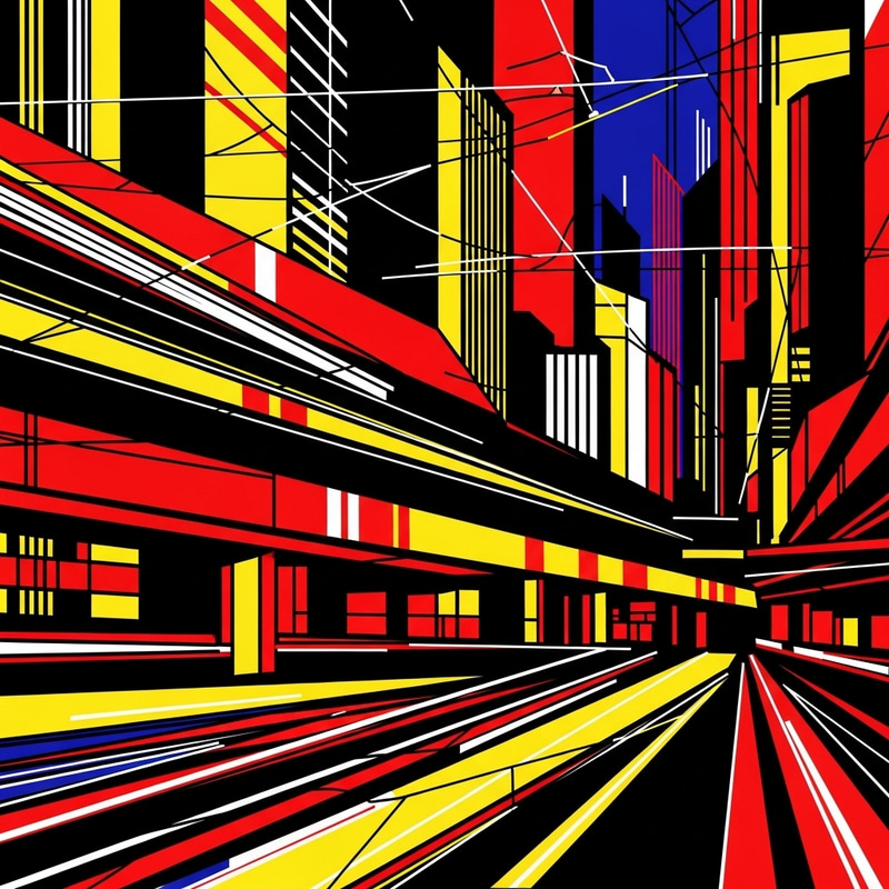 Abstract City Energy in Red, Yellow, Black Geometric Art Abstract City Energy in Red, Yellow, Black Geometric Art