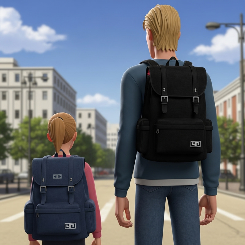 Digitally Animated Scene of a Girl and Boy with Vans Backpacks Digitally Animated Scene of a Girl and Boy with Vans Backpacks