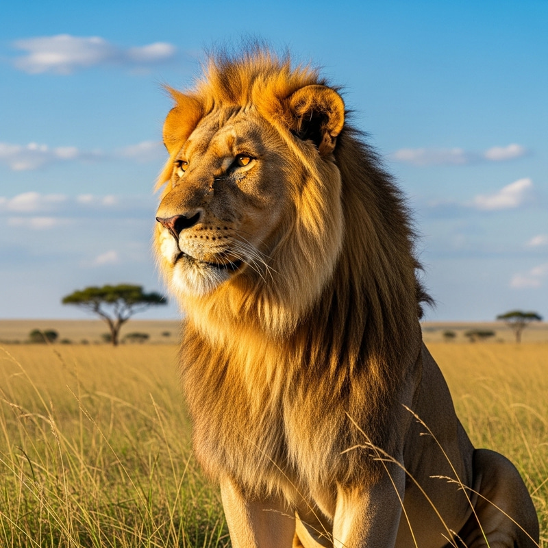 Majestic Lion in African Savannah Majestic Lion in African Savannah