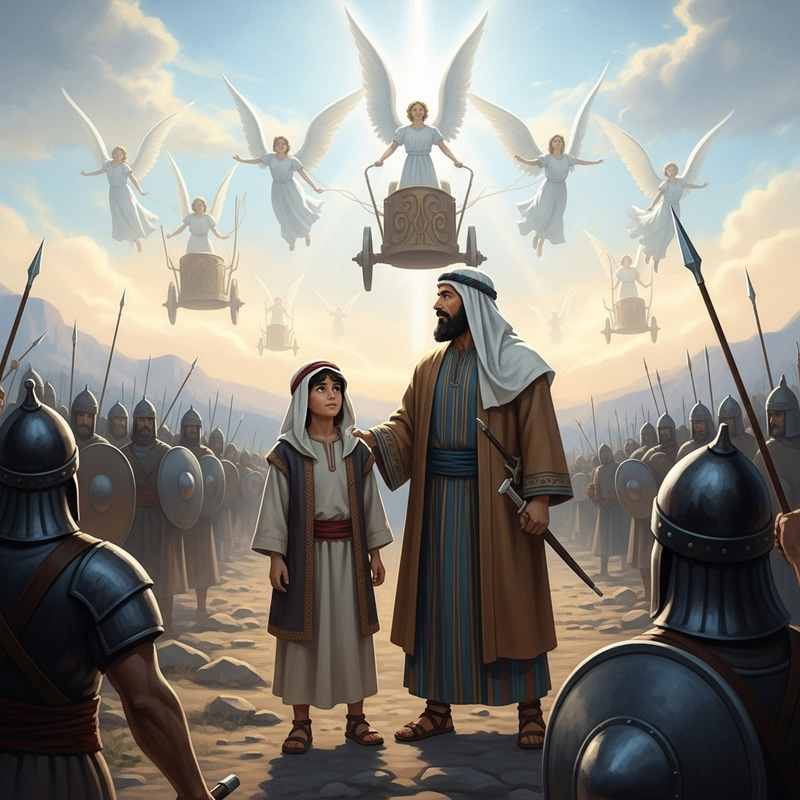 Elisha Sees Angels' Chariots - Divine Intervention Scene Elisha Sees Angels' Chariots - Divine Intervention Scene