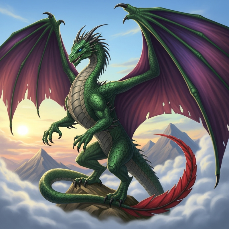 Draw Dragon - Emerald Green Scales, Violet Wings Draw Dragon - Emerald Green Scales, Violet Wings