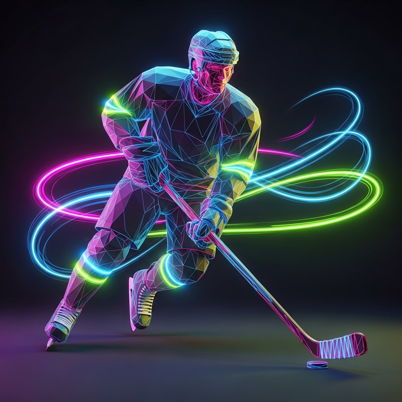 Polygonal Hockey Player Neon | Futuristic Design