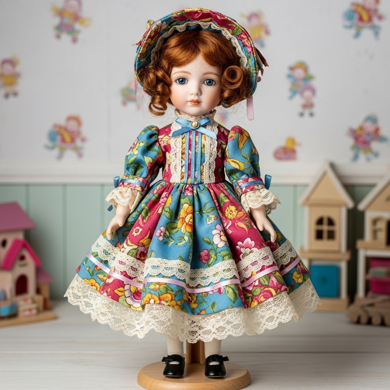 Victorian Doll in Colorful Silk Dress | Delicate Features Victorian Doll in Colorful Silk Dress | Delicate Features