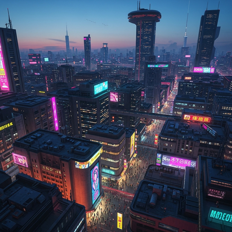 Neon Cyberpunk Cityscape at Dusk: Vibrant Futuristic Metropolis Neon Cyberpunk Cityscape at Dusk: Vibrant Futuristic Metropolis