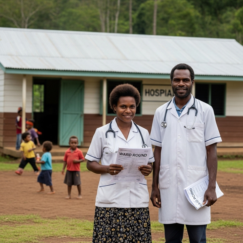 Papua New Guinea Village Doctor and Nurse with Stethoscopes Papua New Guinea Village Doctor and Nurse with Stethoscopes