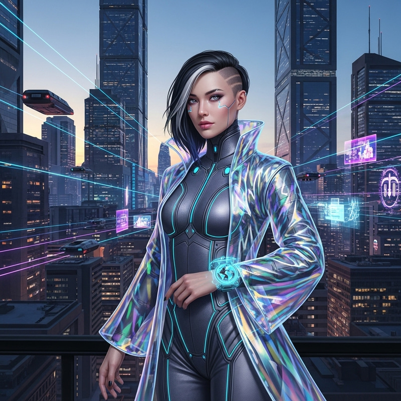 Realistic Futuristic Image of Woman with Black Hair and Fair Skin