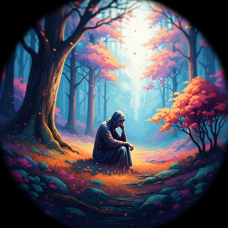 Mysterious Figure in Enchanted Forest - Impressionist Artwork Mysterious Figure in Enchanted Forest - Impressionist Artwork