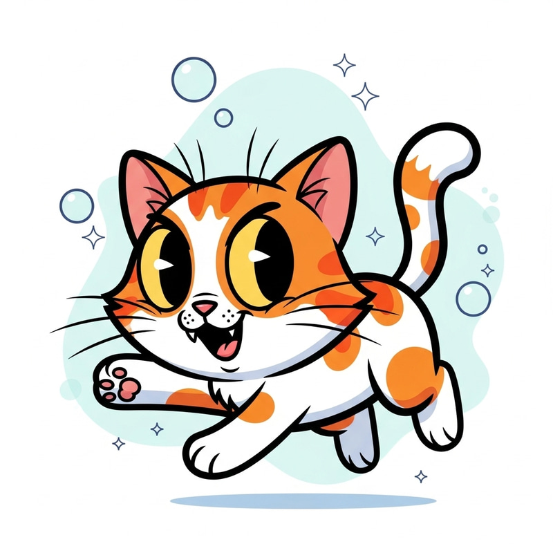 Playful Cartoon Cat Illustration - Adorable & Unique