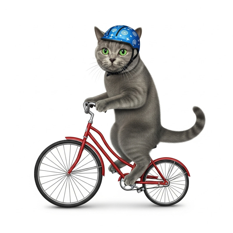 Cat on Bicycle in White Background | Playful Feline Charm Cat on Bicycle in White Background | Playful Feline Charm