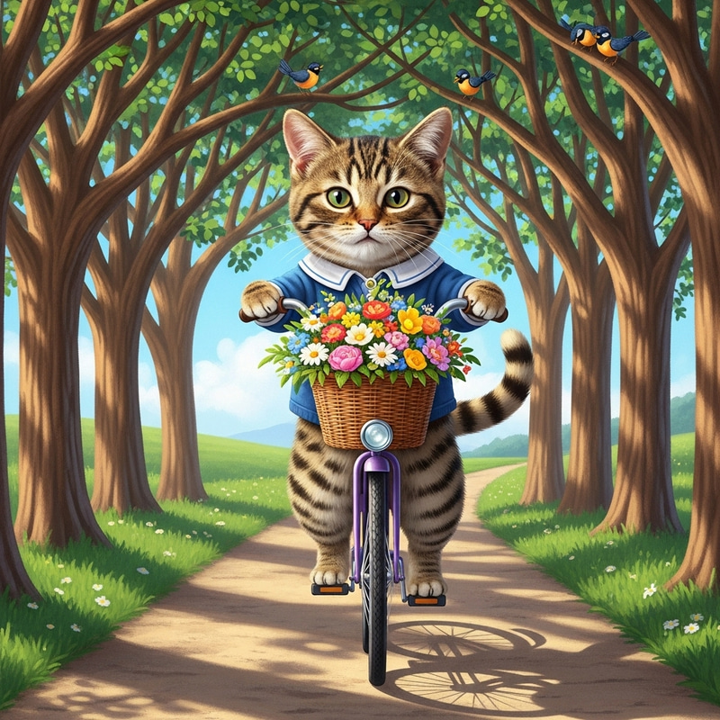 Adorable Cat Riding Vintage Bicycle | Whimsical Scene Adorable Cat Riding Vintage Bicycle | Whimsical Scene