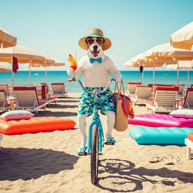 Retro Beach-style Dog Biking with Tropical Vibes