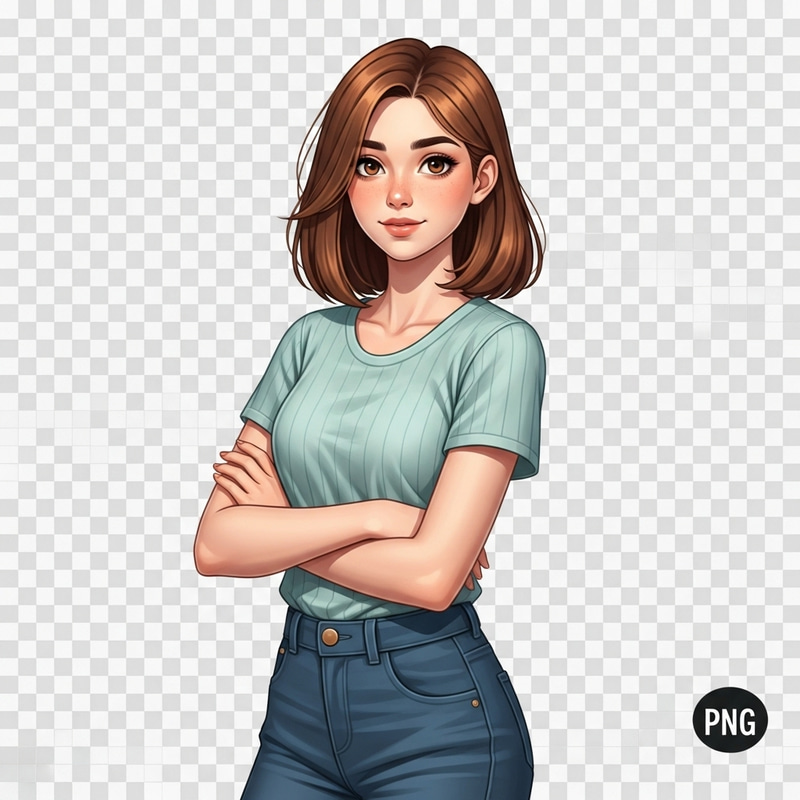 Cute Caucasian Girl in Casual Attire - Transparent Background PNG