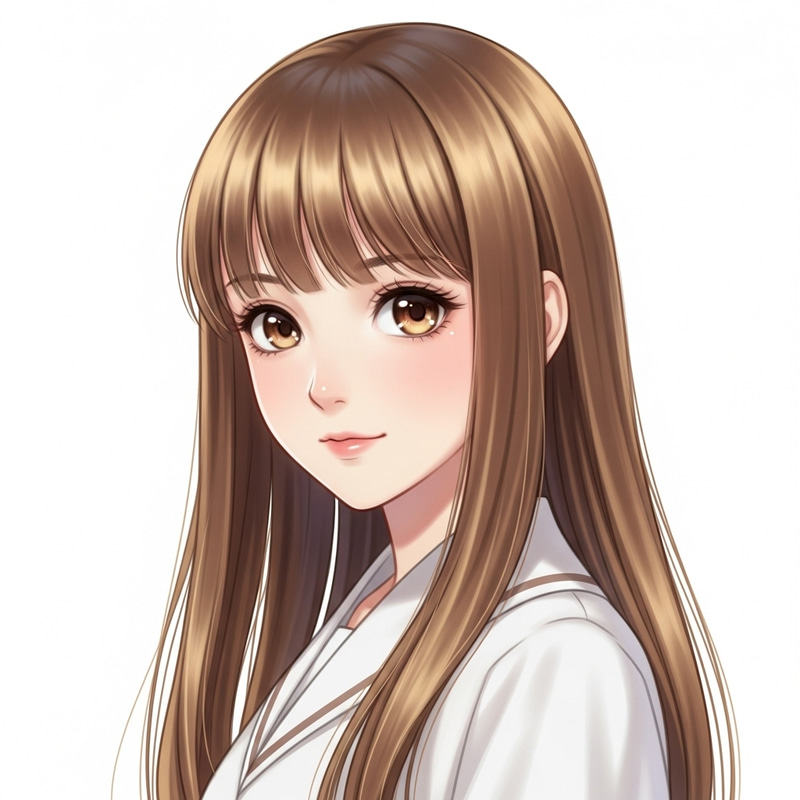 Enchanting Anime-Style Illustration of Young Girl with Lustrous Light Brown Hair