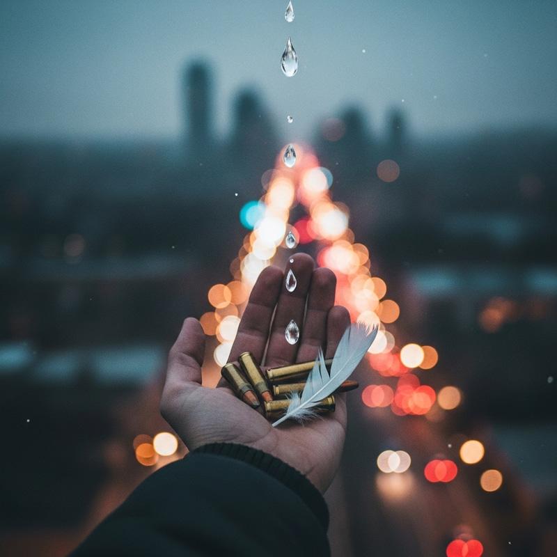 Hand Holding Cartridges, Feather, Tears: City Celebration Hand Holding Cartridges, Feather, Tears: City Celebration