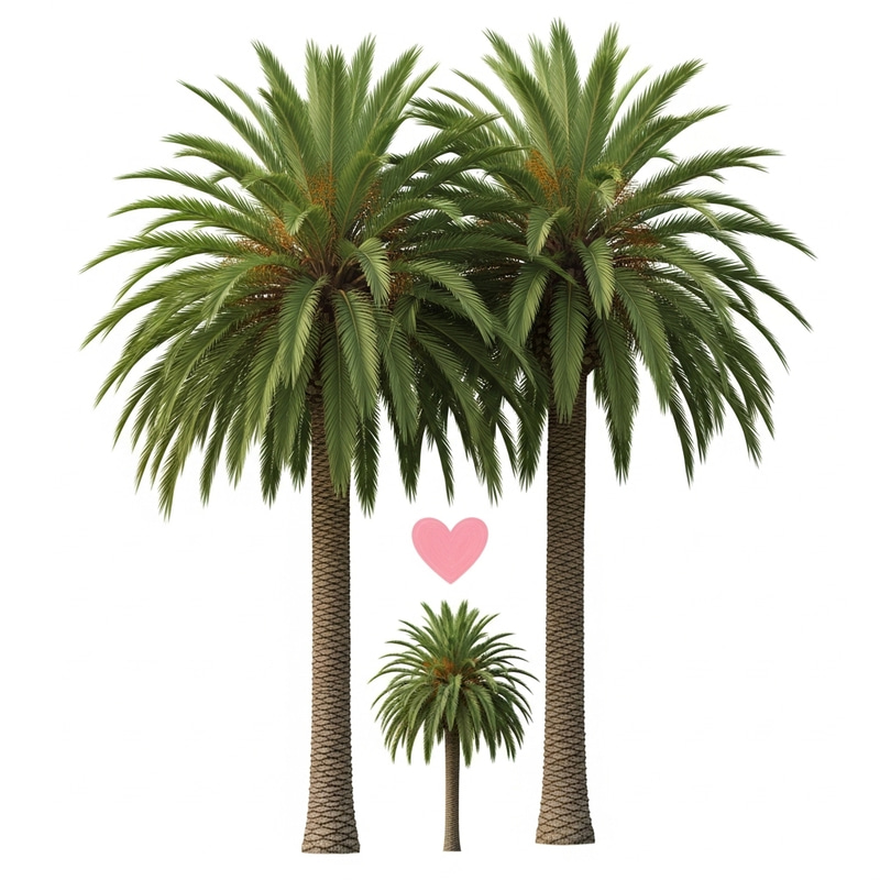 Tropical Palm Trees, Small Palm, and Heart Scene Tropical Palm Trees, Small Palm, and Heart Scene