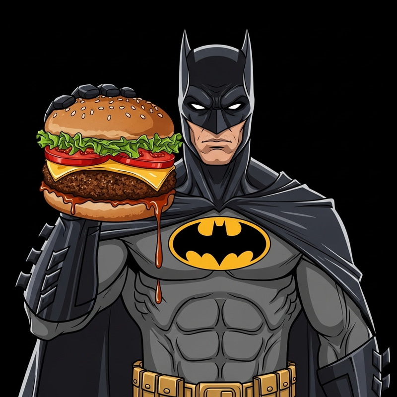 Batman Enjoying a Delicious Hamburger Batman Enjoying a Delicious Hamburger