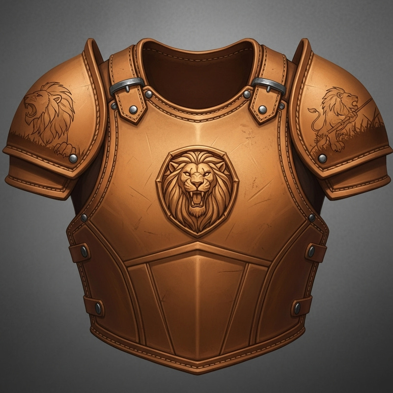 Tan Leather Breastplate & Pauldrons with Lion Emblem Tan Leather Breastplate & Pauldrons with Lion Emblem