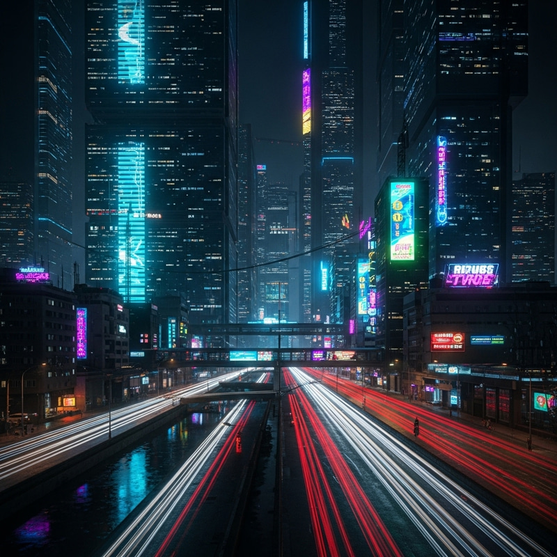 Sci-Fi Cyberpunk Cityscape | Night Skyline & Neon Lights