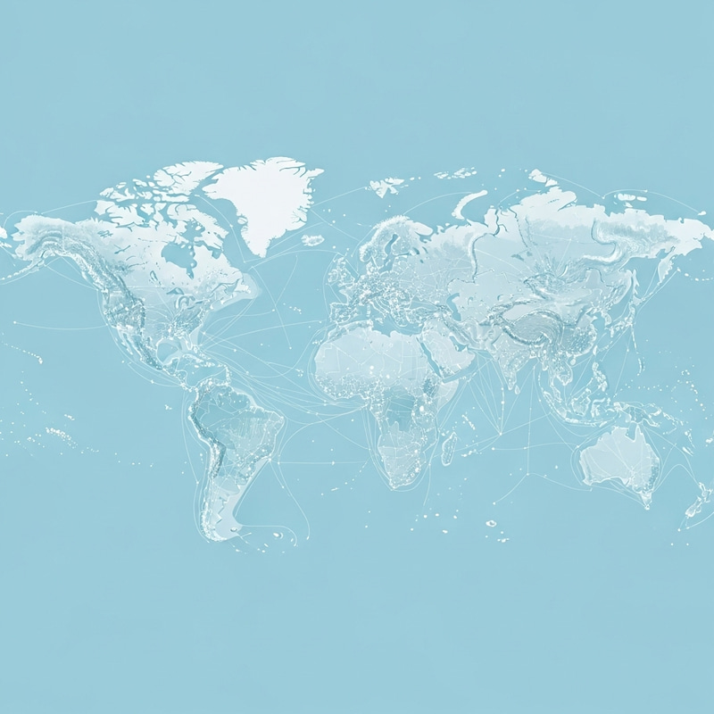 Light Blue Flat Celestial World Map with White Infrastructure