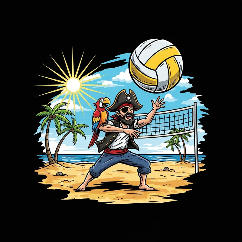 Pirate Beach Volleyball T-Shirt Design Pirate Beach Volleyball T-Shirt Design