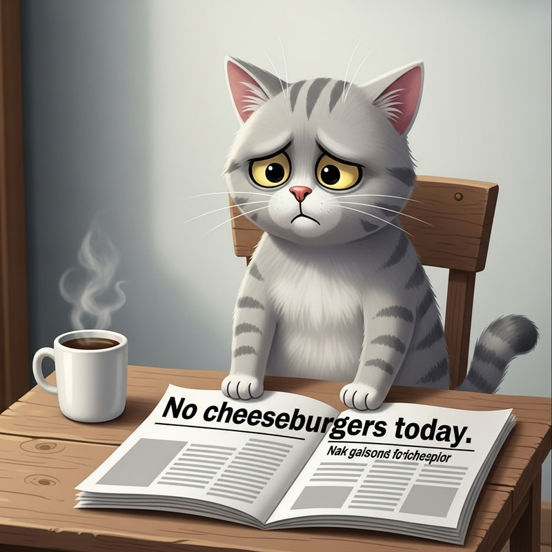 Funny Cat Meme with Coffee and Newspaper Funny Cat Meme with Coffee and Newspaper
