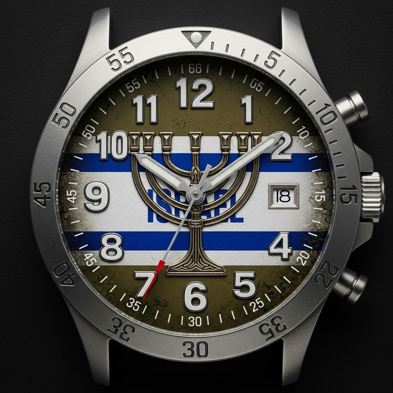 Israel Military Menorah Watch Face | Army Green & Silver Israel Military Menorah Watch Face | Army Green & Silver