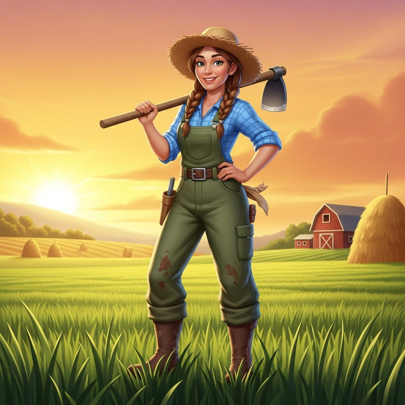Proud Woman Farmer at Sunset in Vibrant Field Proud Woman Farmer at Sunset in Vibrant Field