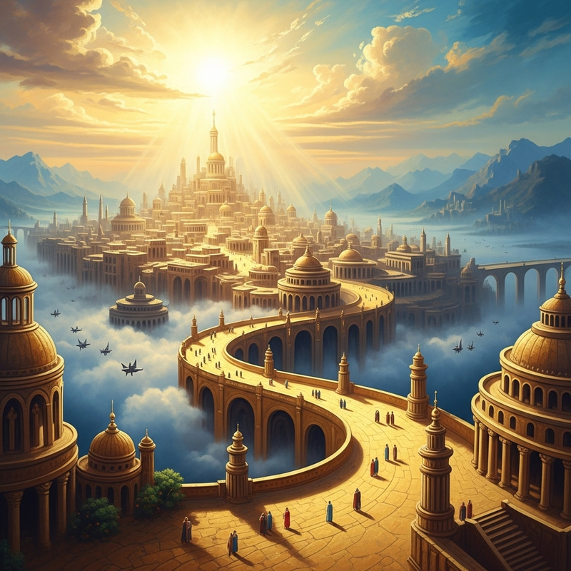 Golden Cityscape with Divine Streets | Ethereal Biblical Painting Golden Cityscape with Divine Streets | Ethereal Biblical Painting