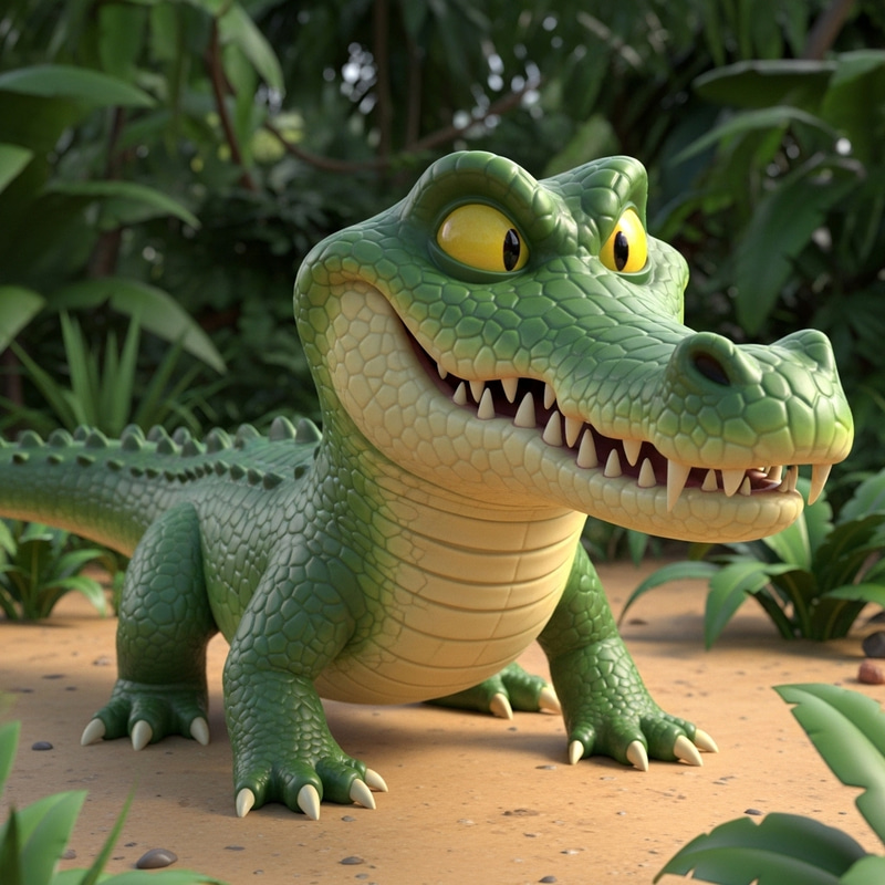 Playful 3D Cartoon Crocodile Model | Smiling Reptile Art Playful 3D Cartoon Crocodile Model | Smiling Reptile Art