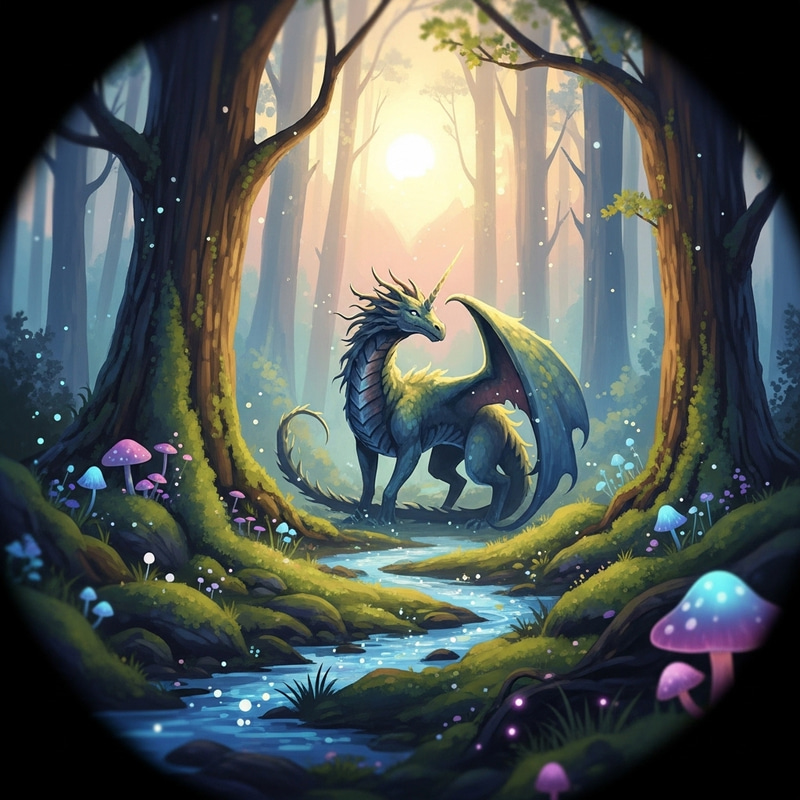Enchanting Mythical Creature in Vibrant Dream Forest Enchanting Mythical Creature in Vibrant Dream Forest