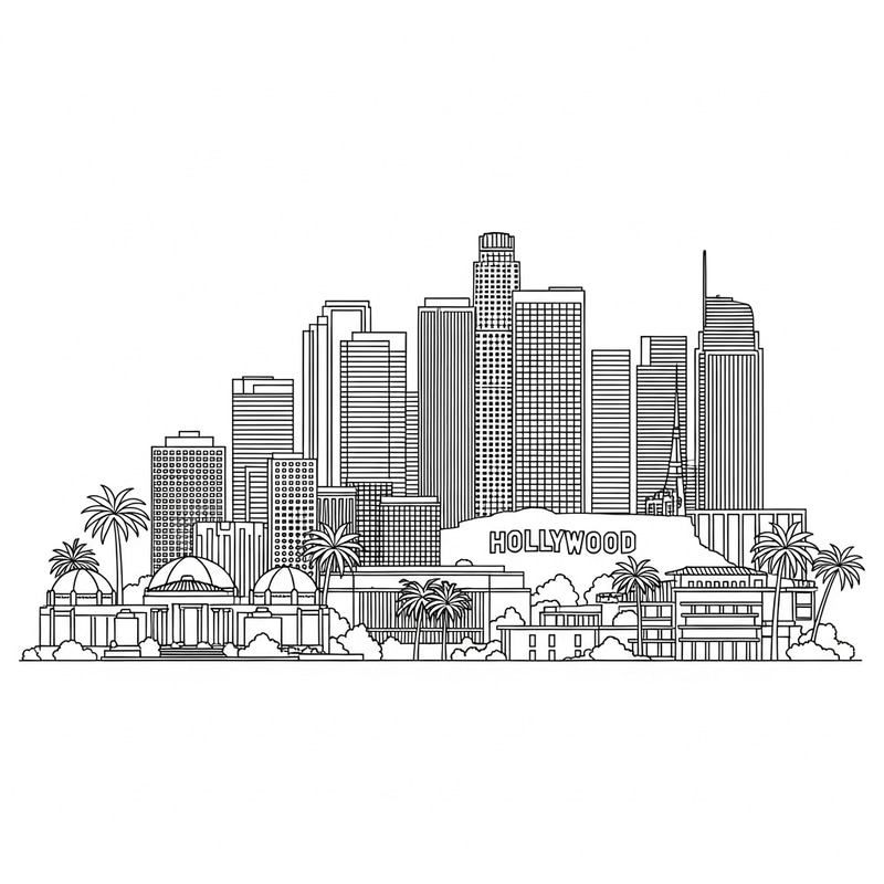 Los Angeles City Silhouette in Pen Line Style Drawing Los Angeles City Silhouette in Pen Line Style Drawing
