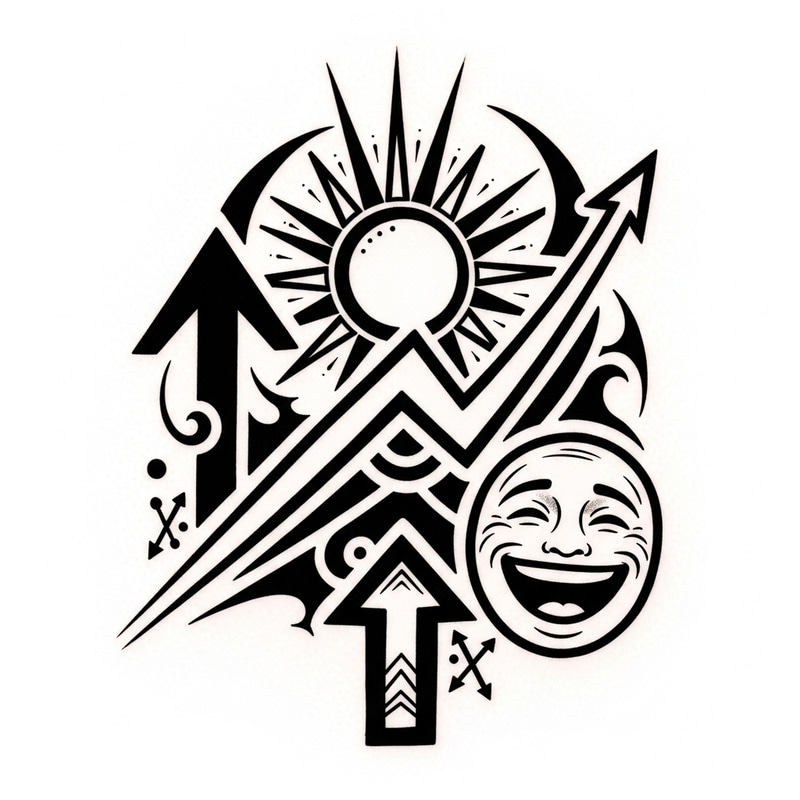 Masculine Happiness Tattoo: Bold Lines & Positive Symbols for Joyful Expression Masculine Happiness Tattoo: Bold Lines & Positive Symbols for Joyful Expression