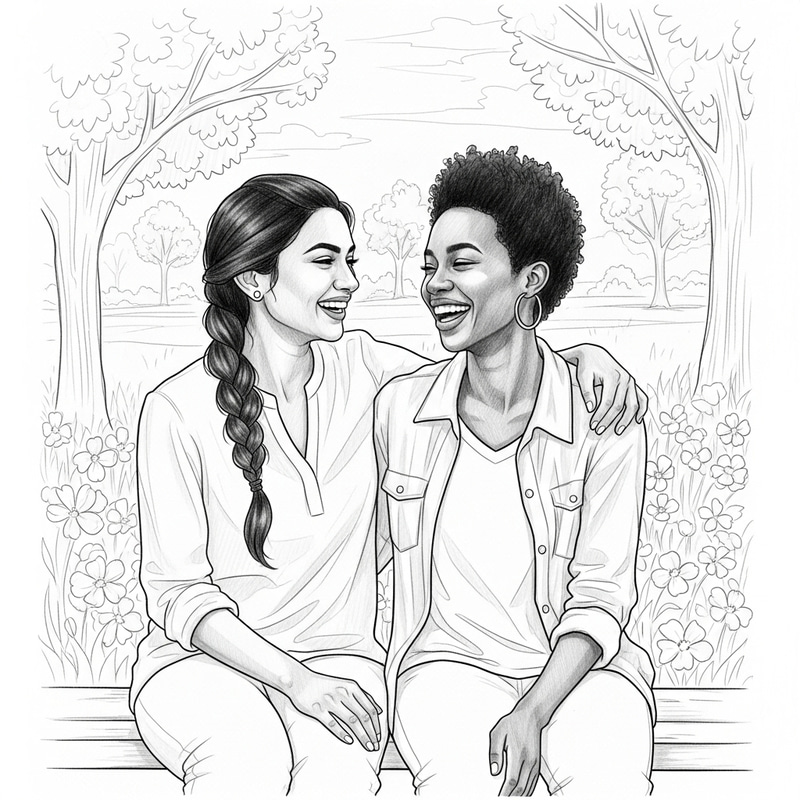 Abstract Pencil Sketch: Women Friendship Emotion & Vibrancy