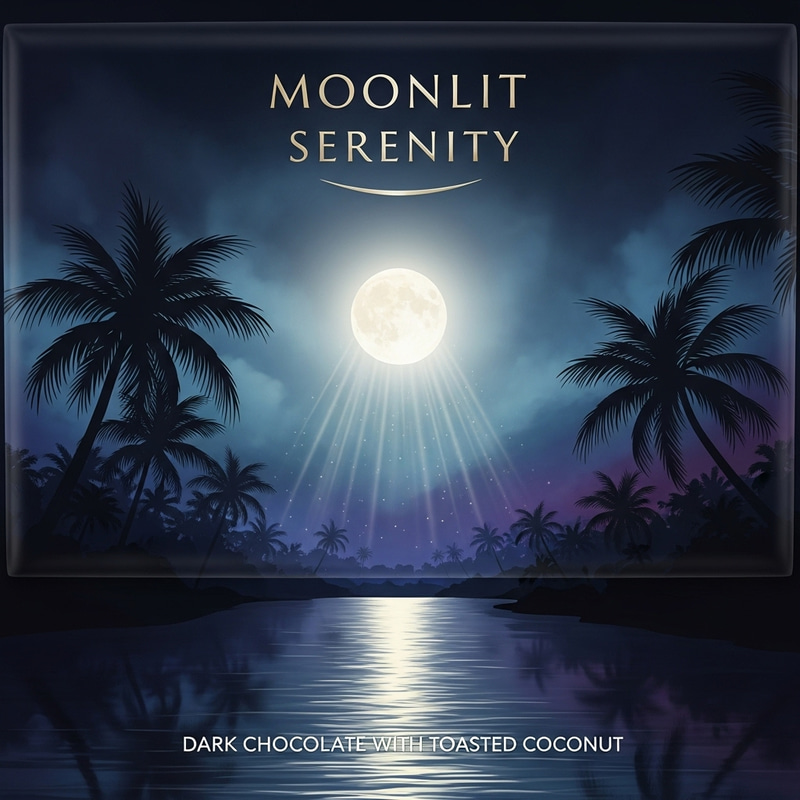 Chocolate Bar Packaging Design with Moonlit River Scene Chocolate Bar Packaging Design with Moonlit River Scene