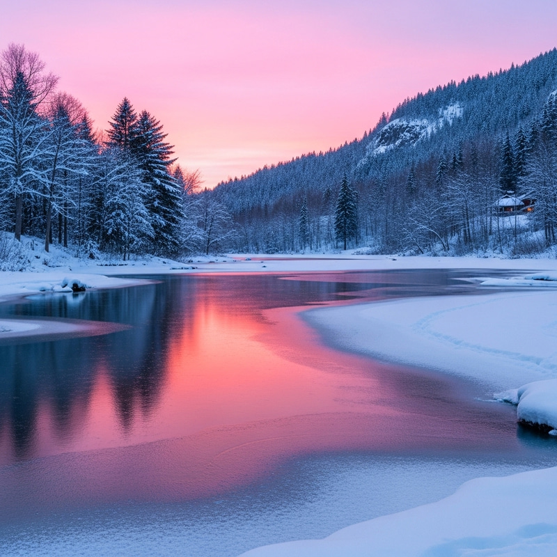 Snowy Winter Landscape at Dusk: Impressionist Inspired Scene