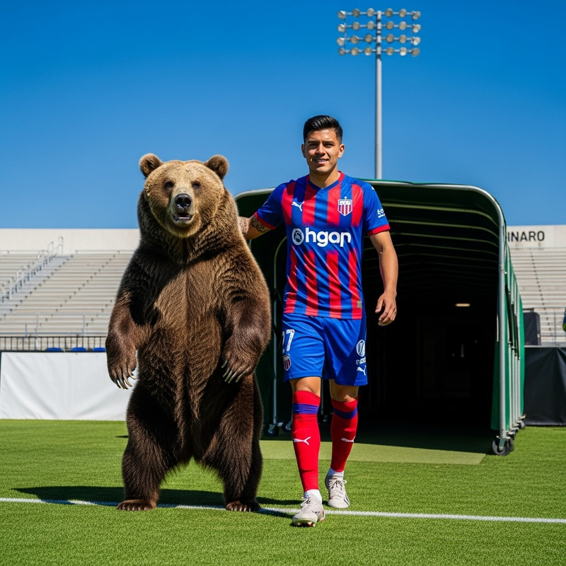 Soccer Player Embracing Bear in Stadium Tunnel Soccer Player Embracing Bear in Stadium Tunnel