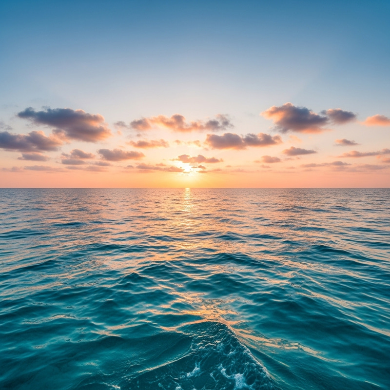 Tranquil Sea at Sunset: Mar Shades of Blue & Whitecaps