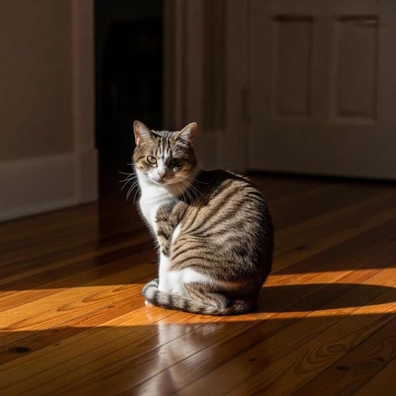 Cat on Clean Floor: Serene Domestic Feline Cat on Clean Floor: Serene Domestic Feline