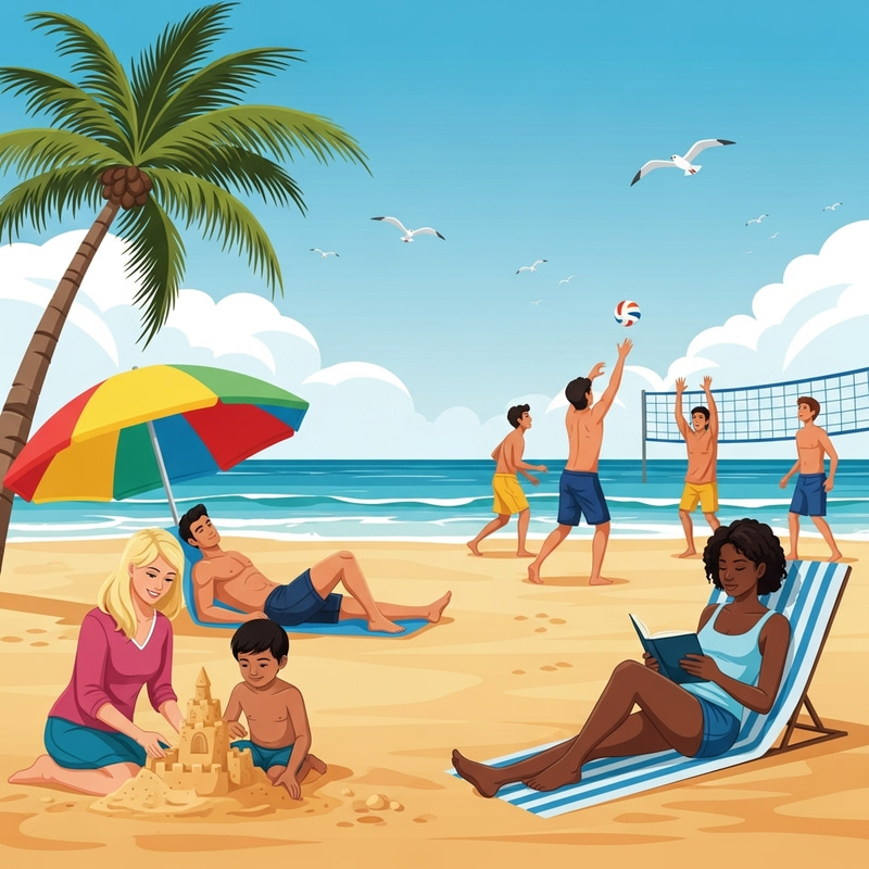 Diverse Tourists Enjoying Beach Activities | Turistas en la Playa