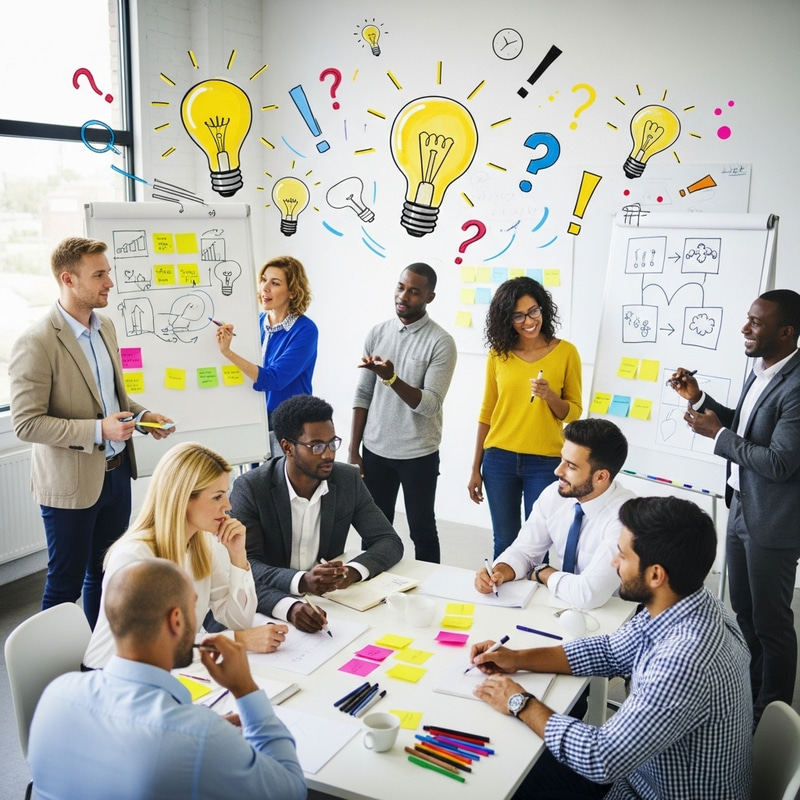 Dynamic Brainstorming Session in Modern Office
