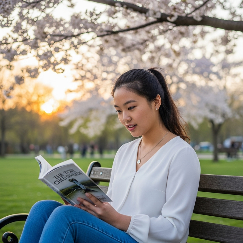 18-Year-Old Chinese Girl Under Blossoming Cherry Tree at Park 18-Year-Old Chinese Girl Under Blossoming Cherry Tree at Park