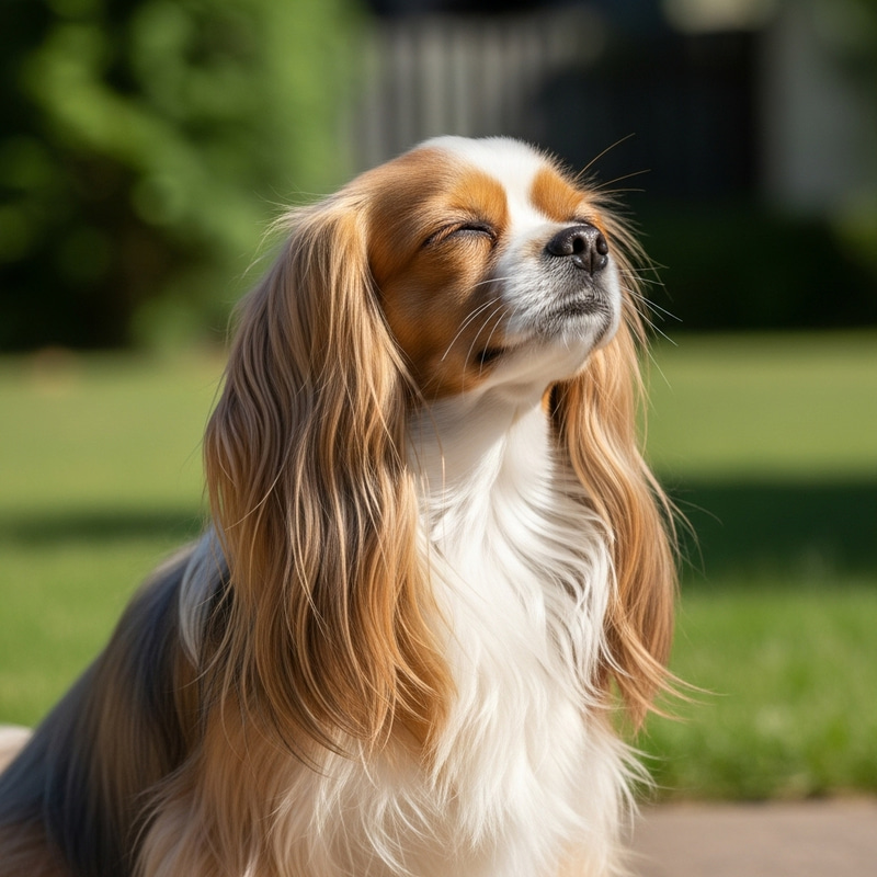 Ethereal Long-Haired Dog Embracing Tranquility Outdoors