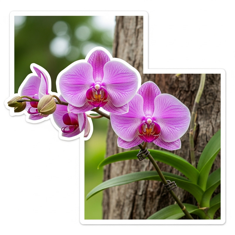 Pink Orchid Flower on Trunk Sticker, Elegant Decoration Pink Orchid Flower on Trunk Sticker, Elegant Decoration
