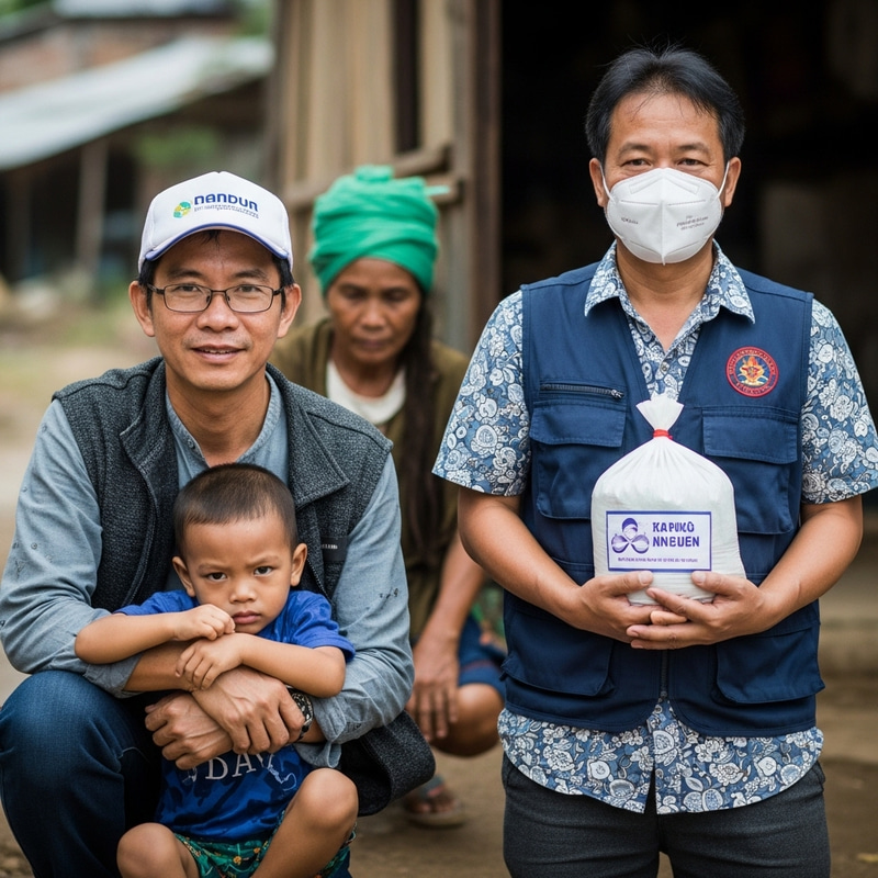 Asian Humanitarian Helping Impoverished, Sick People Asian Humanitarian Helping Impoverished, Sick People