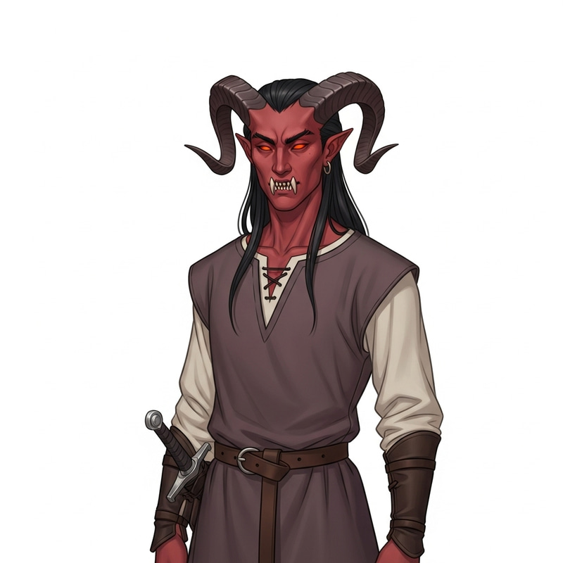 Asian Tiefling Man: Elegant Slim Build & Offworldly Features