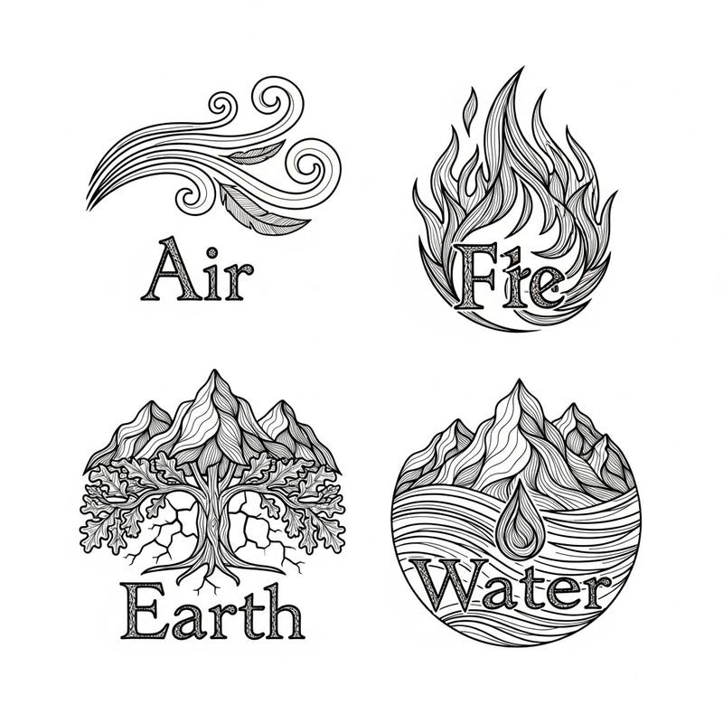Elemental Symbols: Air, Fire, Earth, Water