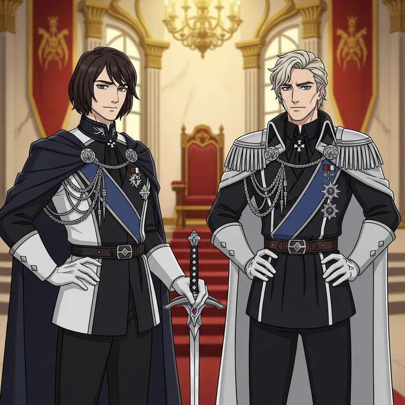 Regal Public Figures in Opulent Palace | Animated Fairy Tale Style